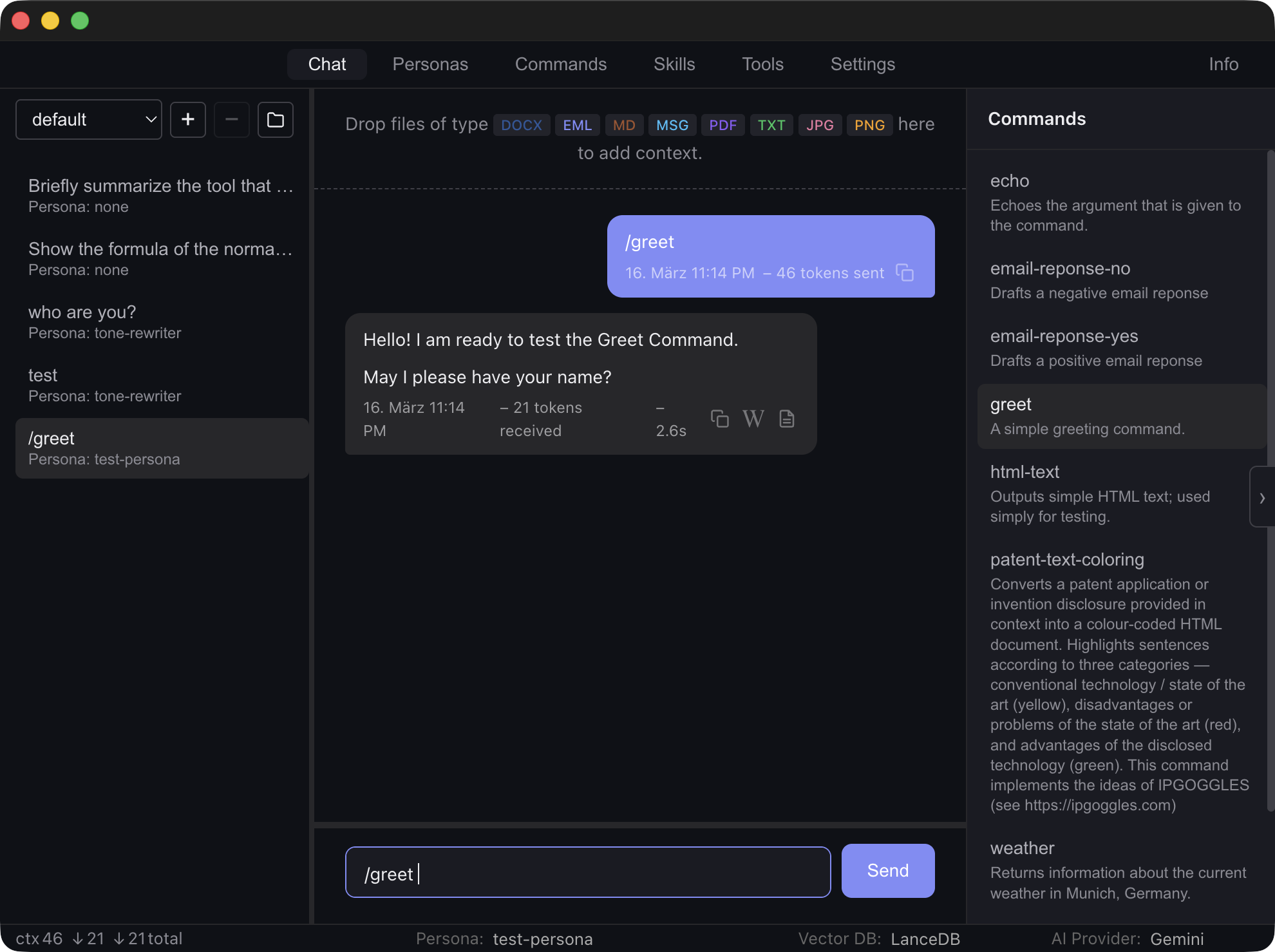 Commands in Chat Tab